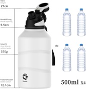 Бутылка спортивная (туристическая фляга) с магнитной крышкой FJbottle KJ-LK2200 белый
