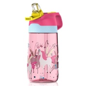 Детская бутылка для воды с носиком 450 мл FJbottle KJ-YY450 розово-красный единорог